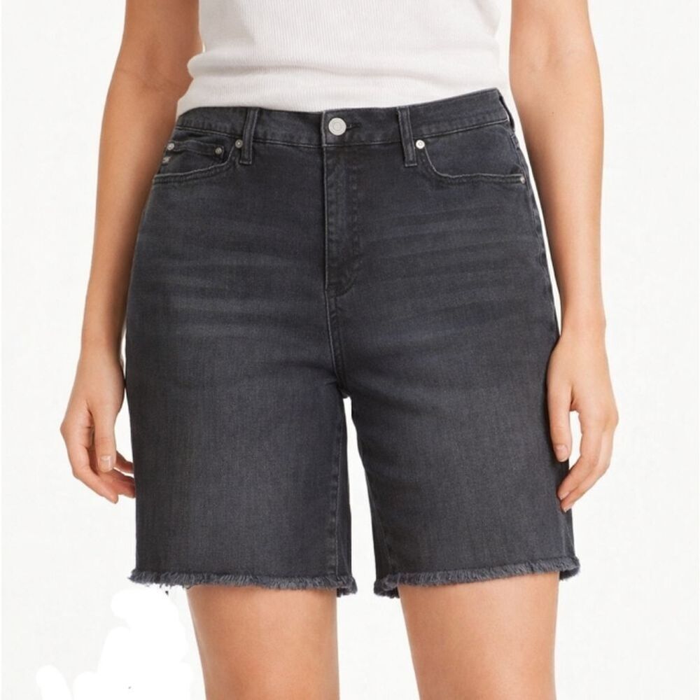 Seven7 Relaxed Bermuda Denim Shorts Size 16 Washed Black Mid Rise